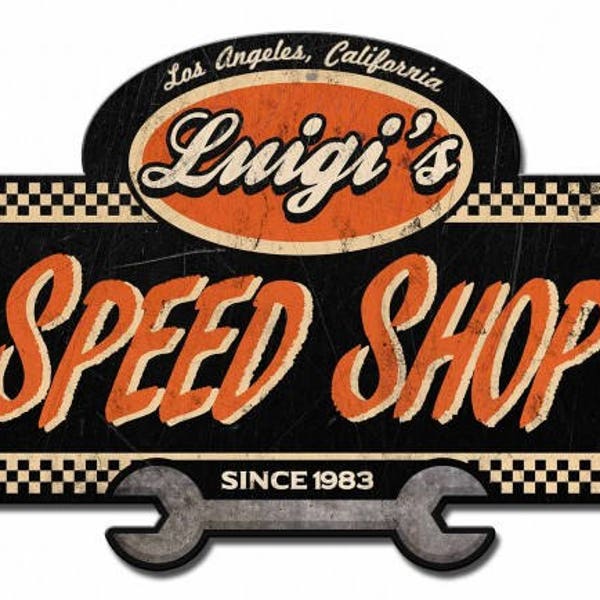 Personalized Speed Shop Sign, metal art garage sign, 2 Sizes, wall decor, American made, nostalgic, vintage style, retro garage art, ps