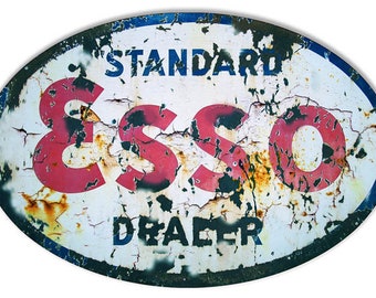 Esso Standard Dealer, 11 x 18 Oval Metal Sign, Aged Style, USA Made Vintage Style Retro Garage Art, RG
