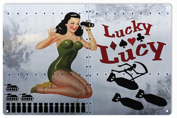 Lucky Lucy WWII Aircraft Nose Art Pinup Girl 18 X 12 Metal Sign