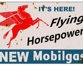 Mobilgas Mobil oil Pegasus Flying Horse Power Metal Sign, 3 Sizes, USA Made Vintage Style Retro Garage Art RG