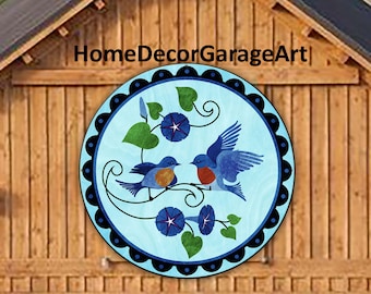 Barn Hex Sign, Pennsylvania Dutch Blue Birds, Metal, UV Protection, 6 Sizes, country home decor garage art AQP