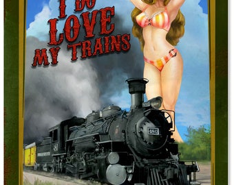 I do Love My Trains Pin Up Girl Schild mit Kordel Tin Sign 20 x 30 cm FA0240-K 