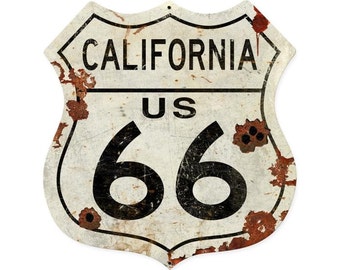 California Route 66 Metal Sign, 2 Sizes, Aged OR New Style, Vintage Nostalgic Auto Car Gas Oil Garage Art Home Wall Decor, PS