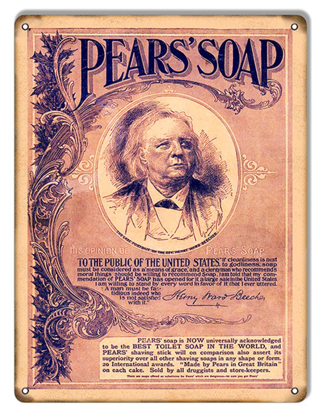 Pears Soap Advertising Metal Sign 9 X 12 Inches Vintage Etsy