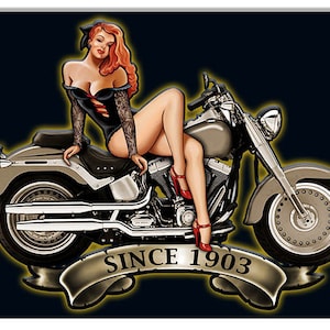 Pin Up Girl Motorcycle 1903 Series 18 x 12 Metal sign OR 16 x 12 Canvas Art, home decor wall art sm