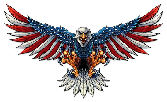 United States Bald Eagle With Flag Wings Patriotic Art On Metal Sign 3 Sizes Available Vintage Style Garage Art Wall Decor Fly Ps