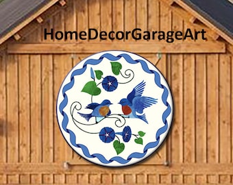 Barn Hex Sign, Pennsylvania Dutch Blue Birds II, Metal, UV Protection, 6 Sizes, country home decor garage art AQP