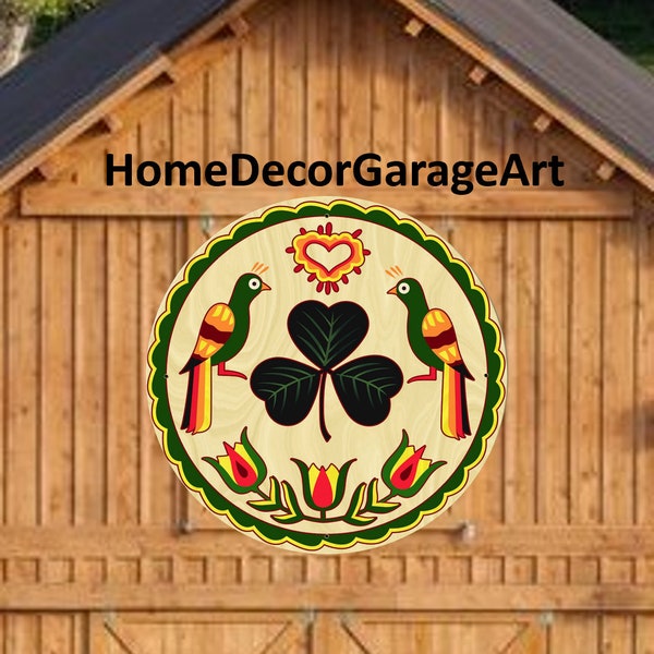 Barn Hex Sign, Peacocks & Shamrock, Pennsylvania Dutch, Metal, UV Protection, 6 Sizes, country home decor garage art AQP