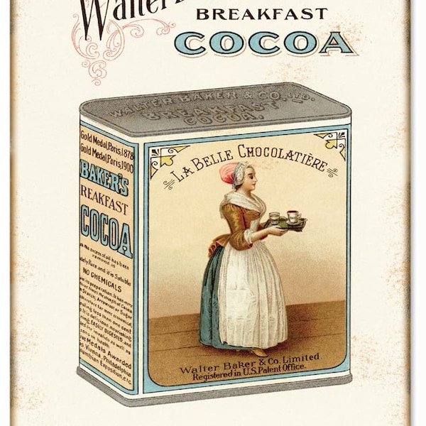 Walter Baker & Co Cocoa, Metal Sign, 12 x 9, vintage style retro country advertising art wall decor RG