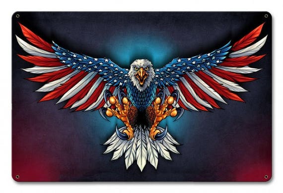 United States Bald Eagle With Flag Wings, Non-cutout Version Rectangular  Sign, 3 Sizes, Patriotic Art on Metal Sign, Art Wall Decor PS 