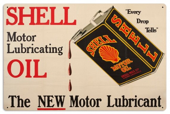 Shell Motor Lubricating Oil Metal Advertising Sign Vintage ...