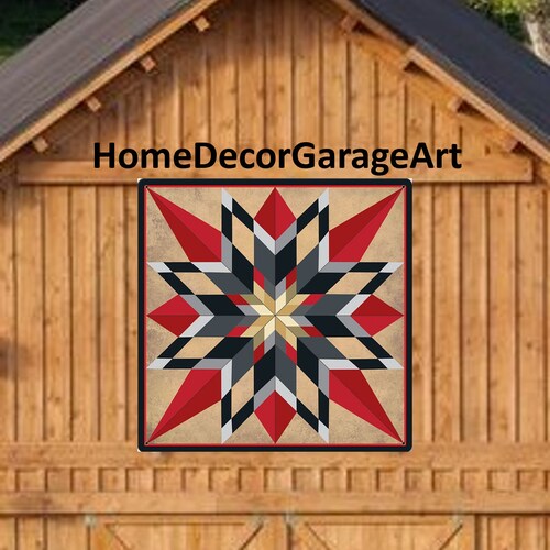 Barn Quilt 16 Point Star Red Round Metal Sign 6 Sizes Amish Etsy
