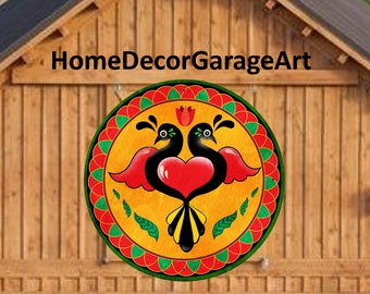 Barn Hex Sign, Pennsylvania Dutch Birds Heart, Metal, UV Protection, 6 Sizes, country home decor garage art AQP