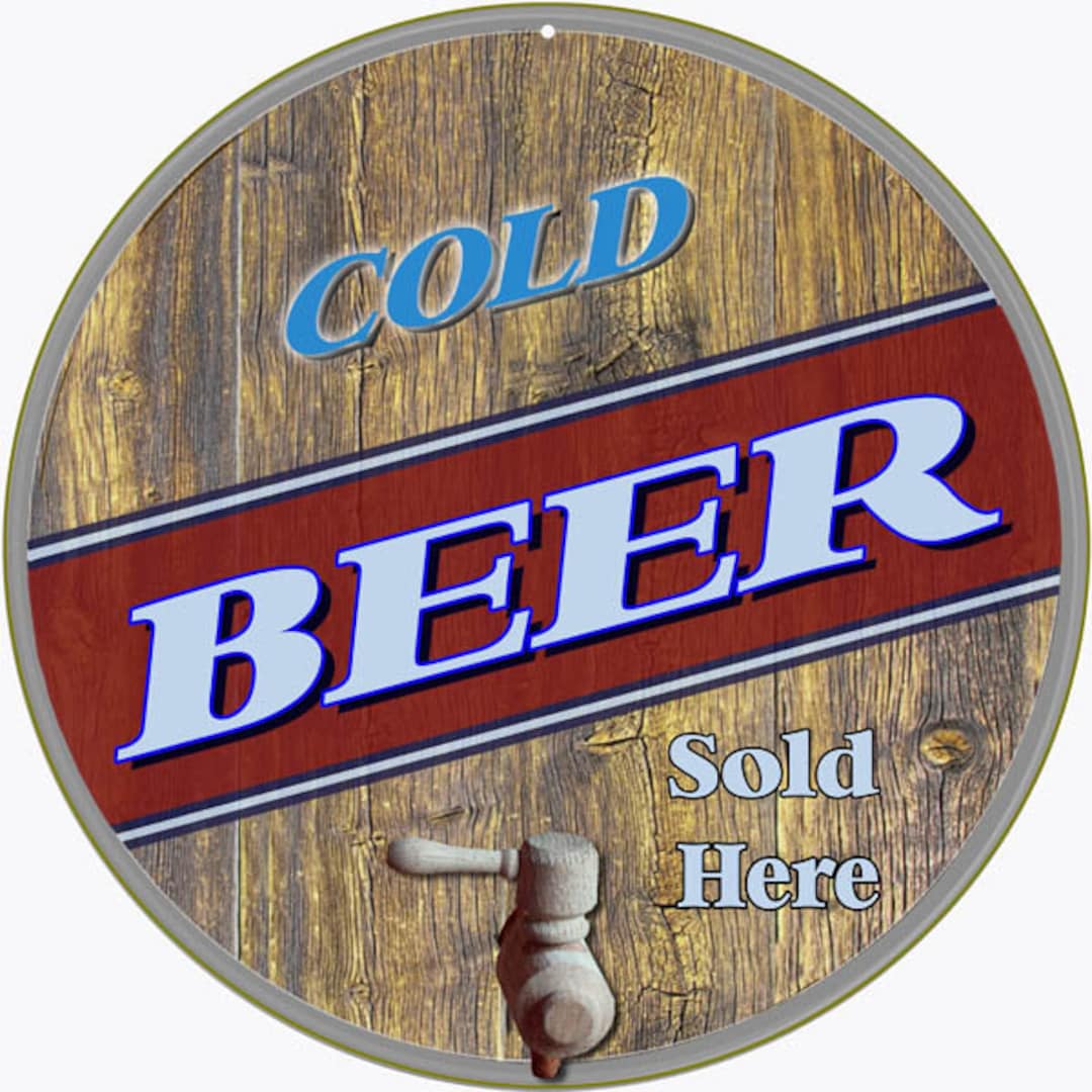 Cold Beer Sold Here Metal Sign 14 X 14 Vintage Style Bar Man Etsy