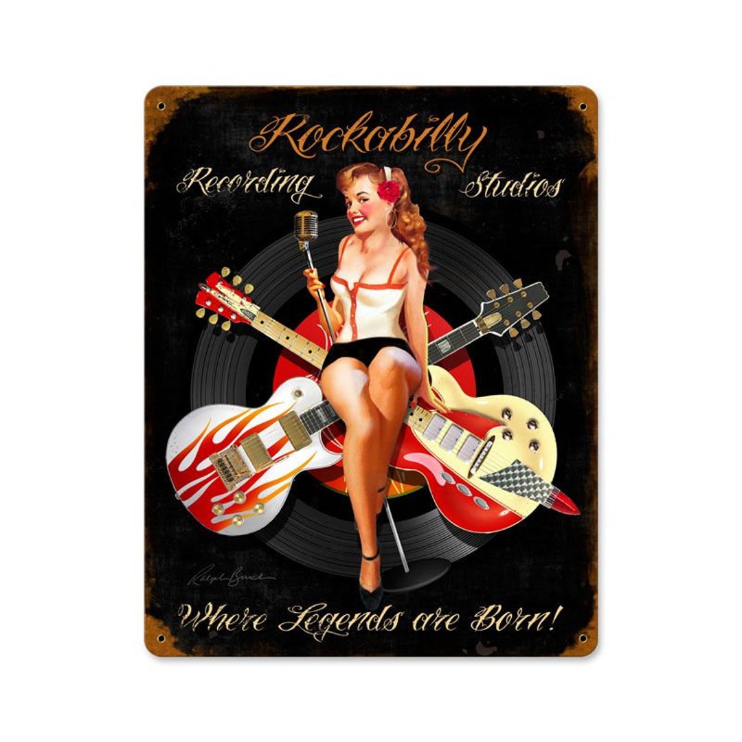 Rockabilly Records Pinup Girl Metal Sign X Inches Nostalgic Vintage Style Retro Garage