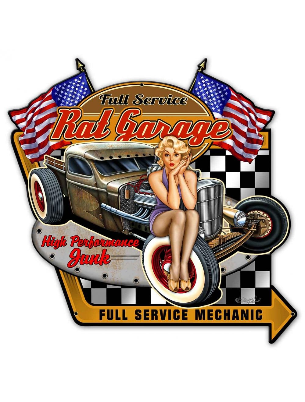 Rat Rod Garage Pinup Girl Metal Sign 3 Sizes USA Made Auto Etsy