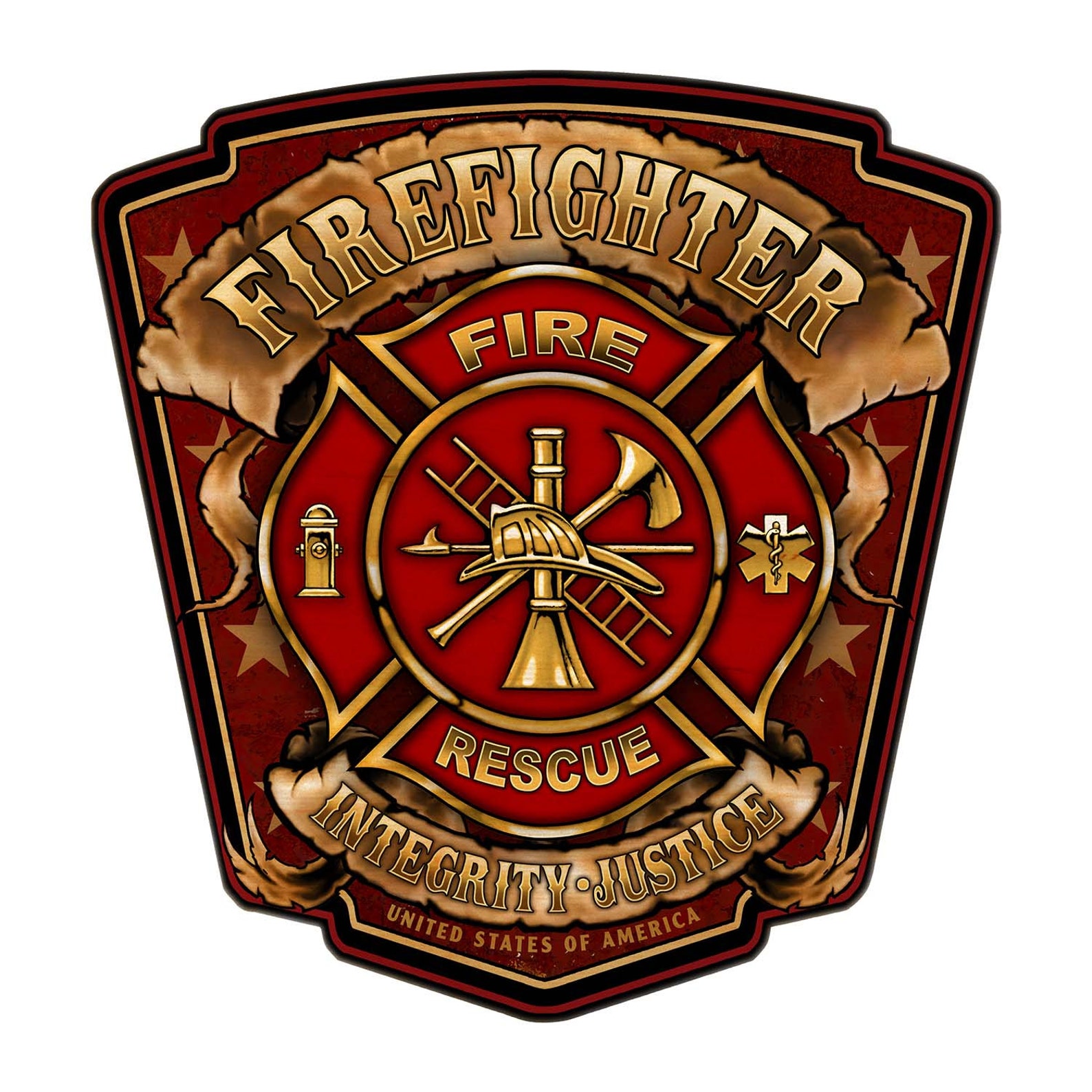 United States Fire Fighter Crest Art on Custom Cut Wood Sign - Etsy UK