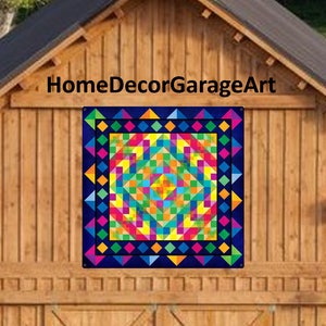 Barn Quilt Tapestry Squares & Triangles, Metal Sign with UV Protection, 6 Sizes, Amish country home decor wall art AQP