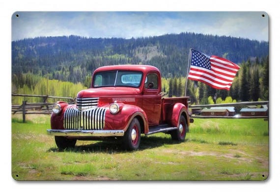 Plaque décoration Vintage camion truck USA- Plaque deco en metal pour mur  camion americain