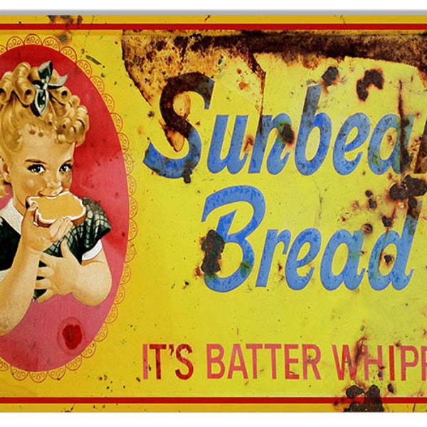 Sunbeam Bread, Metal Sign, 18 x 12, vintage style retro country advertising art wall decor RG