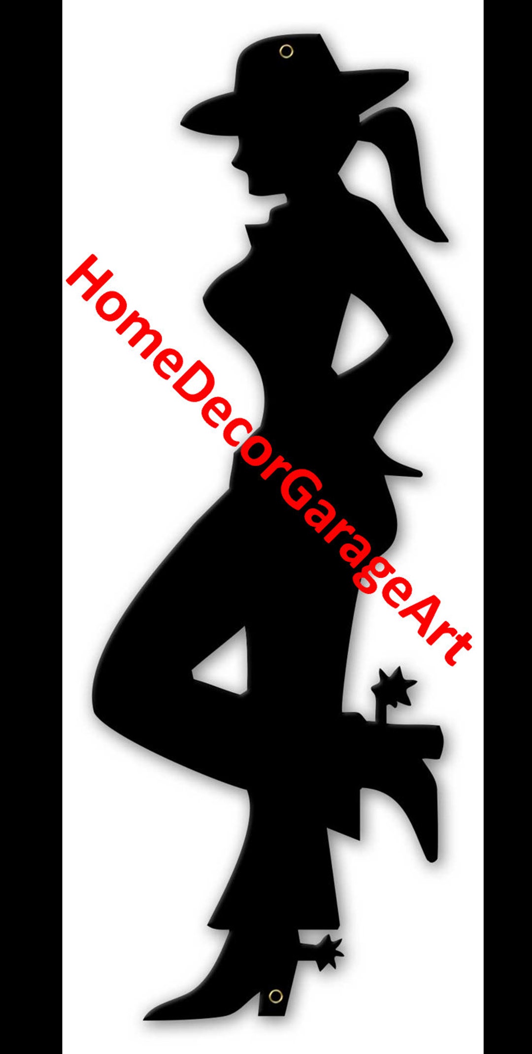 Leaning Cowgirl Black Silhouette Metal Art Sign Cutout Shape, 3 Sizes