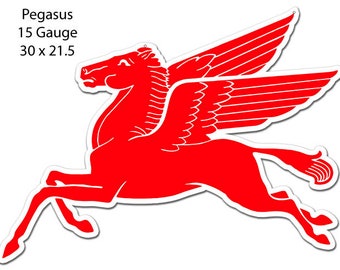 Mobilgas Mobiloil Pegasus Sign, Large 30 x 21.5 inch, 16 Gauge Metal, USA Made Vintage Style Retro Garage Art RG9621P RG