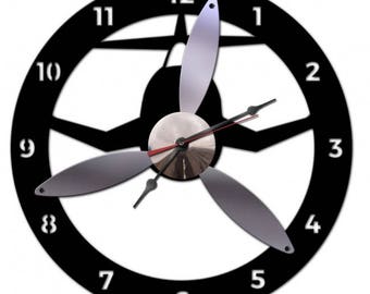 3-D Airplane Propeller Clock, Custom Plasma Shape Metal, 18 x 18 American Made Wall Decor Art, PS