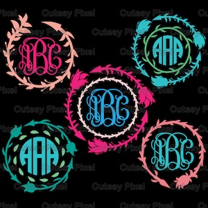 Blompilmonogramramar Svg-skärfil, Cricut-pildesigner SVG, DXF, PNG Cricut Design Space, Silhouette Studio, digitala klippfiler bild 1