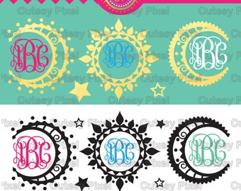 Sun and Moon Monogram Frames Svg cutting file, sun and moon Designs SVG, PNG, DXF, Cricut Design Space, Silhouette Studio,Digital Cut Files