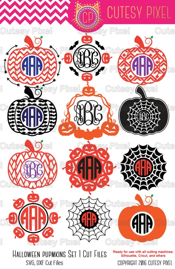 Download Items similar to 12 Halloween Pumpkins monogram frames svg ...