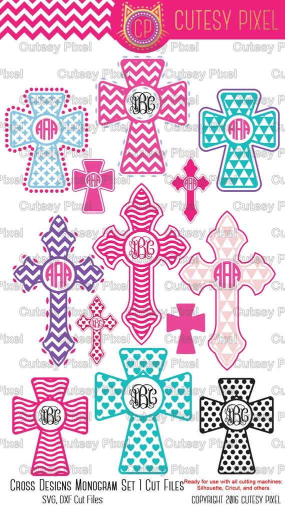 Download 14 Cross Designs Monogram Frames Svg cutting file Cross | Etsy