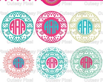 Aztekiska cirkelmonogramramar Svg-skärfil, aztec design SVG, DXF, Cricut design, Silhouette Studio, digitala klippfiler