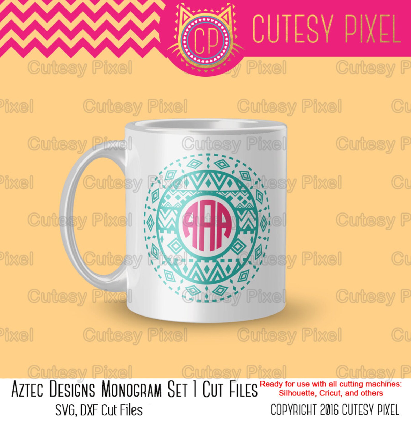 Aztec Circle Monogram Frames Svg Cutting File, Aztec Designs SVG, DXF ...