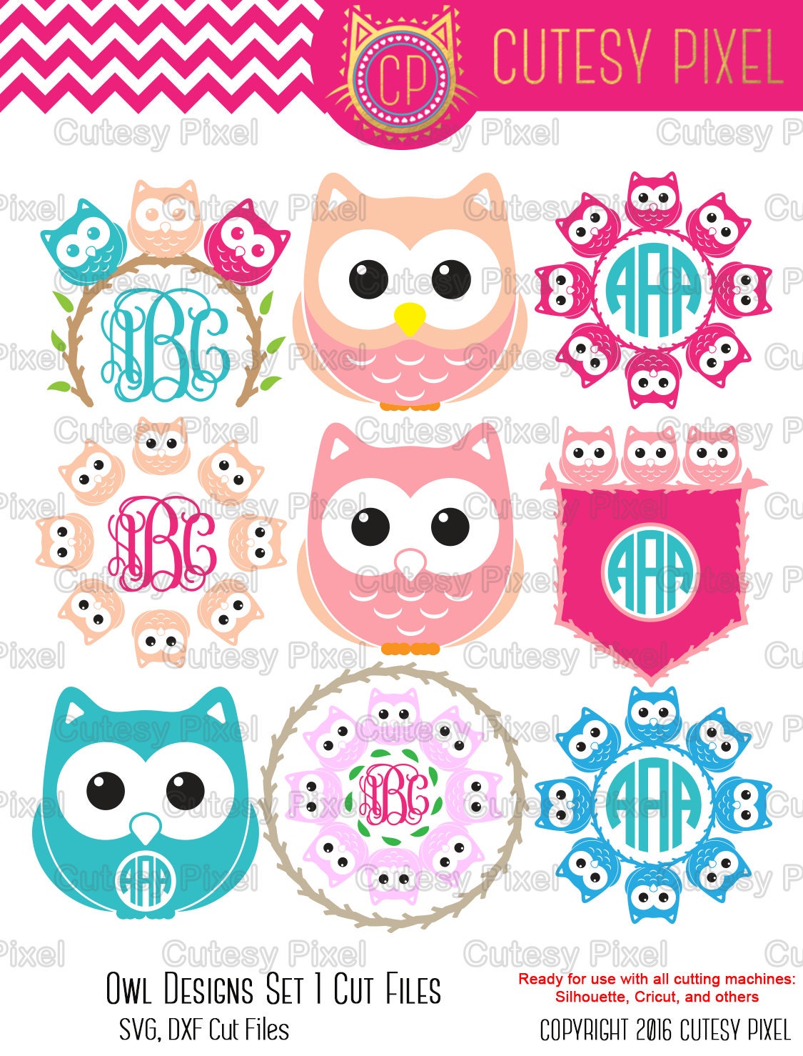 Owl monogram Frames Svg, cricut projects, cutting file ...