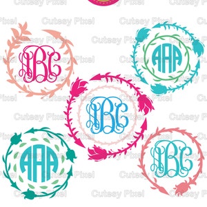 Blompilmonogramramar Svg-skärfil, Cricut-pildesigner SVG, DXF, PNG Cricut Design Space, Silhouette Studio, digitala klippfiler bild 2