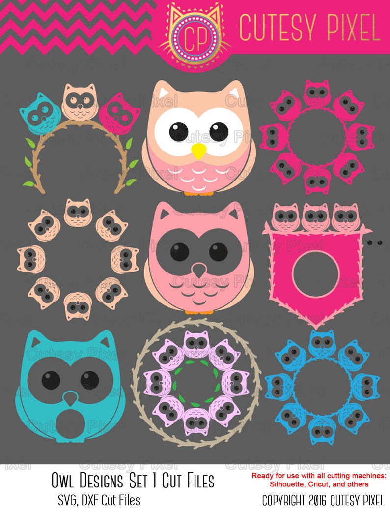 Download Owl monogram Frames Svg cricut projects cutting file cute | Etsy