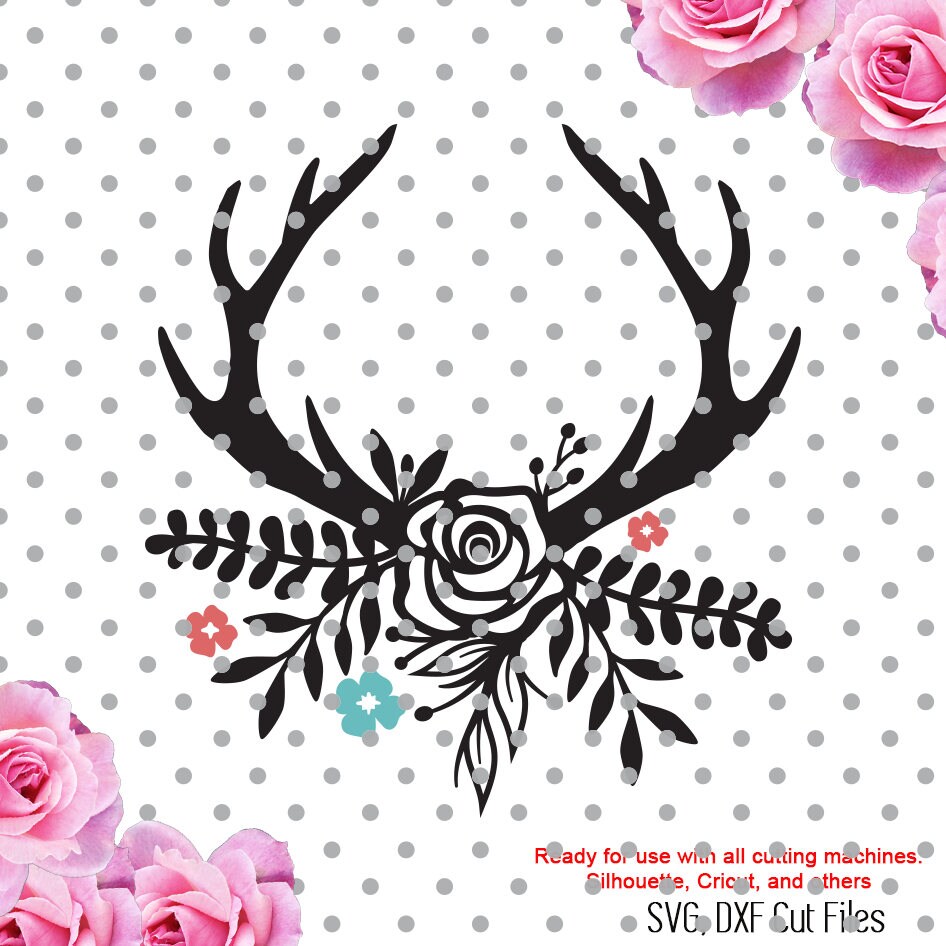 Download Floral Antlers Svg boho svg antlers flowers svg SVG DXF | Etsy