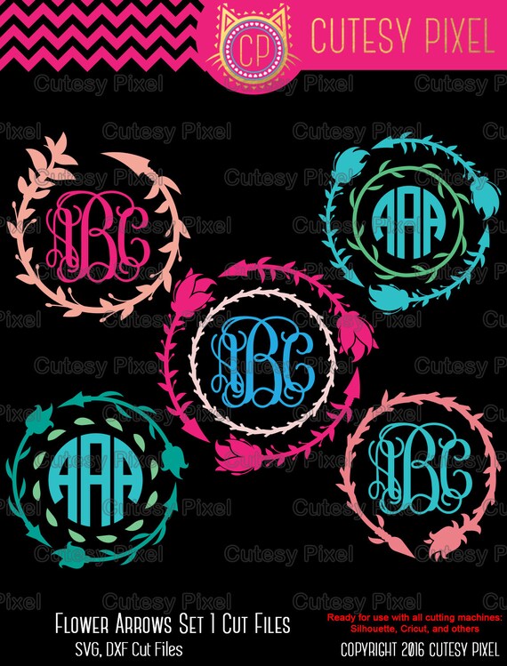 Flower Arrow Monogram frames Svg cutting file, cricut arrow Designs SVG, DXF, PNG Cricut Design Space, Silhouette Studio,Digital Cut Files