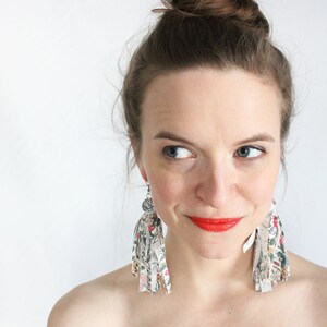 Floral tassel earrings Fabric Fringe spring statement earrings