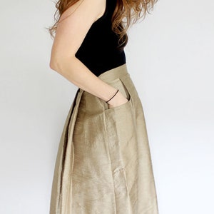 SHORT Sage Green pleated skirt with pockets A line Dupioni silk mini pocket skirt sustainable fashion taupe short flared skirt minimalist image 1