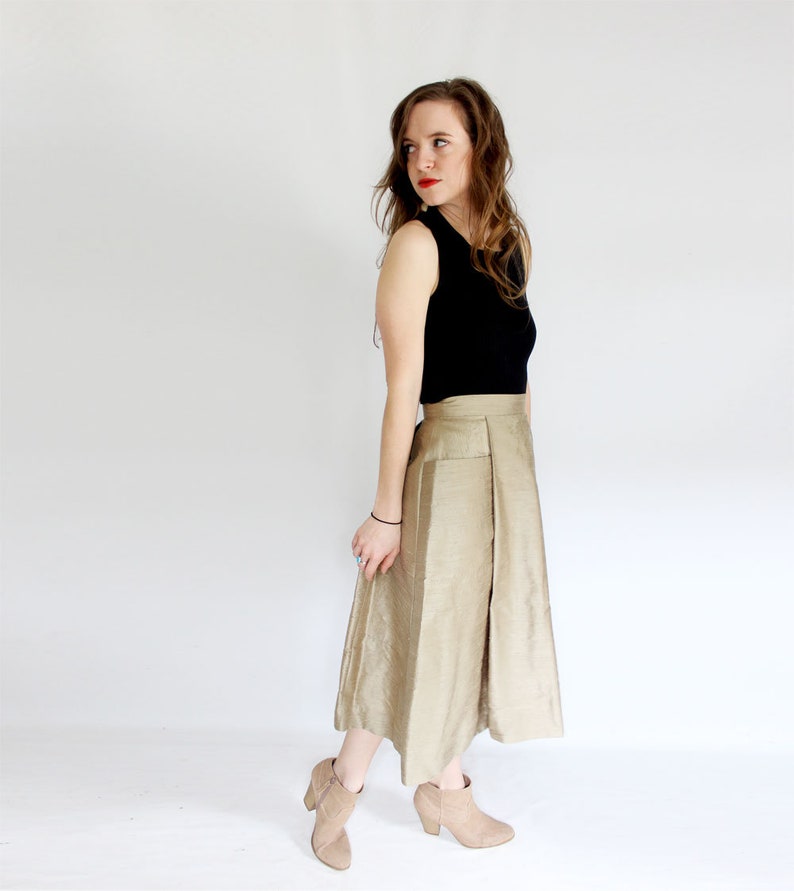 SHORT Sage Green pleated skirt with pockets A line Dupioni silk mini pocket skirt sustainable fashion taupe short flared skirt minimalist image 6
