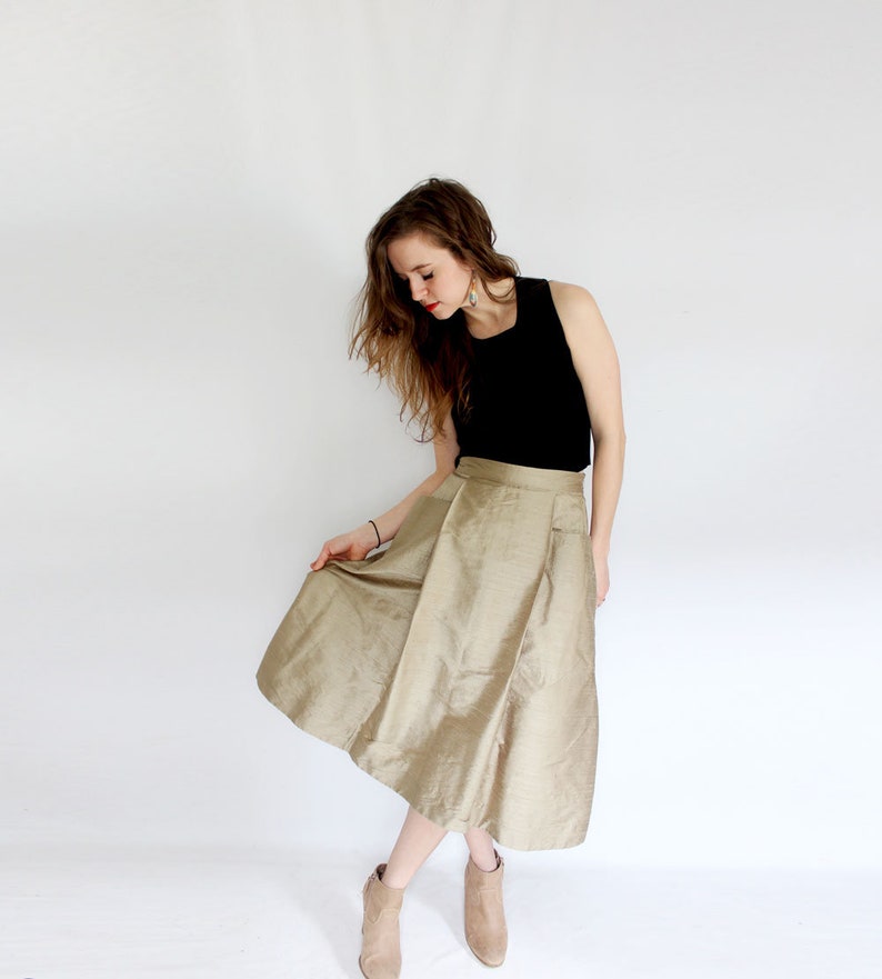 SHORT Sage Green pleated skirt with pockets A line Dupioni silk mini pocket skirt sustainable fashion taupe short flared skirt minimalist image 3