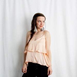 READY TO SHIP Blush Rose Pink Silk Charmeuse Tiered Summer Tank image 6