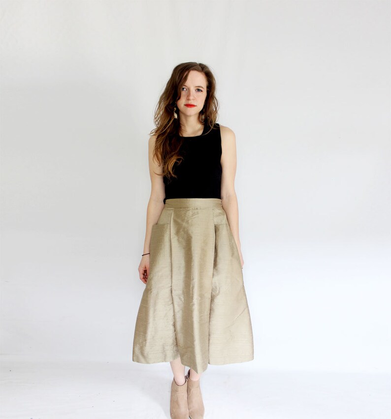 SHORT Sage Green pleated skirt with pockets A line Dupioni silk mini pocket skirt sustainable fashion taupe short flared skirt minimalist image 2