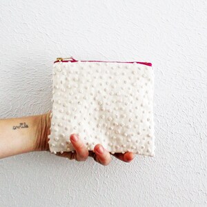 Small zipper pouch white large Swiss dot with pink zipper sustainably made with scraps coin purse makeup pouch