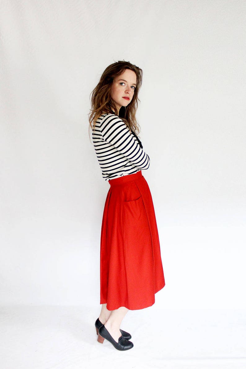 Red Midi Length Wool Skirt With Big Pockets Pleated a Line - Etsy