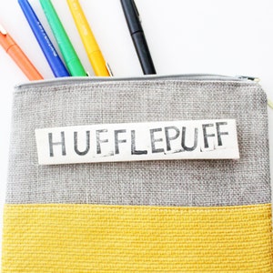 CUSTOM PHRASE zipper pouch grey and yellow sustainably made with scraps funny gift custom saying Hufflepuff Hogwarts house image 6