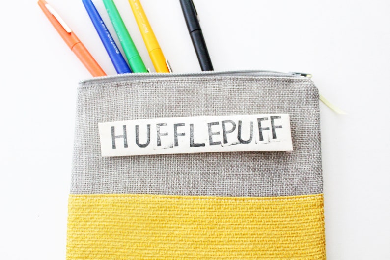 CUSTOM PHRASE zipper pouch grey and yellow sustainably made with scraps funny gift custom saying Hufflepuff Hogwarts house image 6