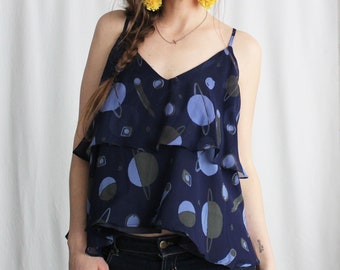 MADE TO ORDER Space Print Chiffon Tiered Swing Tank Eco Conscious Fashion