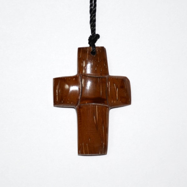 Hand-Carved Wood Cross Necklace